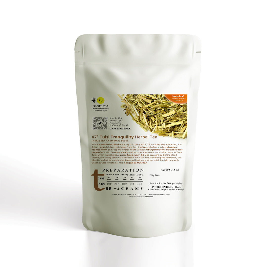 47° Tulsi Chamomile Tranquility Herbal Tea (Holy Basil Tea)
